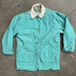 Vintage Barn Chore Jacket Women’s S Teal Canvas Corduroy Outdoor Workwear 80s
